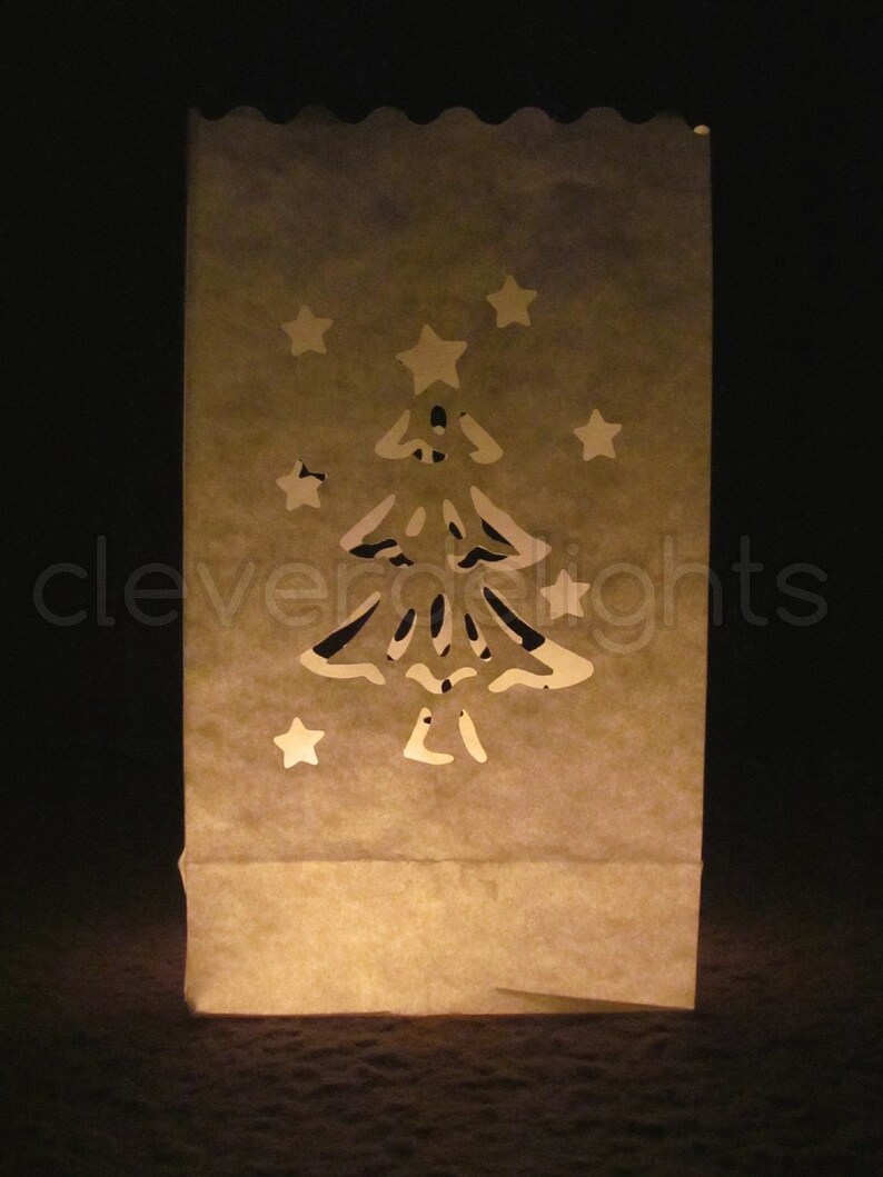 20 White Luminary Bags Christmas Tree Design Christmas Etsy