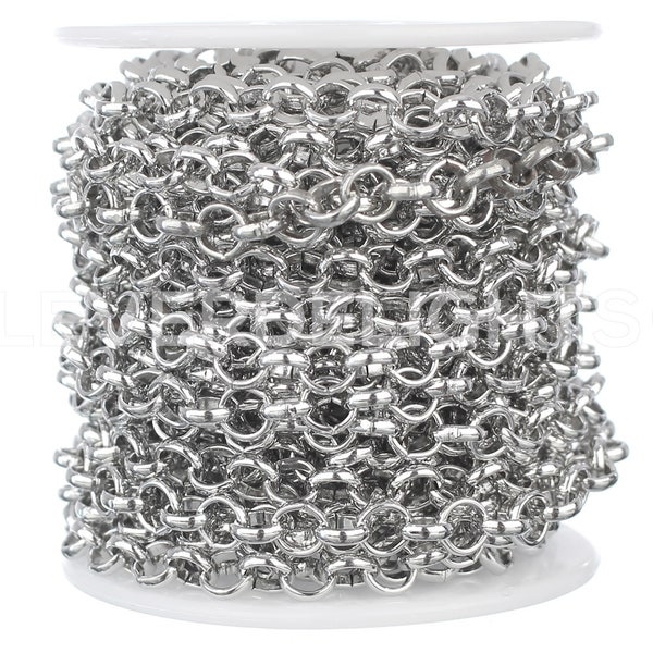 25 Ft - 1/4" Rolo Chain - Platinum Color - Craft Jewelry Necklaces Chain - 1/4 Inch Round Flat Links - Bulk Spool Roll