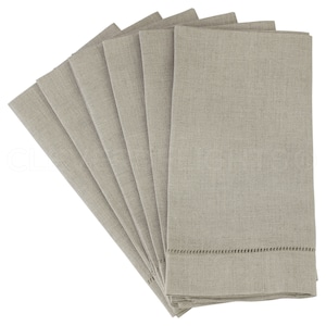 6 Pack - 20&quot; Natural Linen Hemstitch Dinner Napkins - 100% Pure Linen - Ladder Hemstitched Cloth Napkins - Embroidery Monogram Supplies