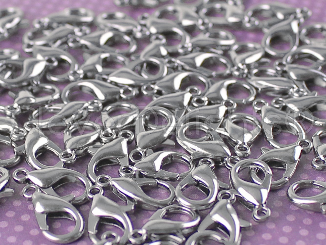 100 Pack Lobster Claw Clasps – Platinum 12x6mm – Jewelry Findings By CleverDelights