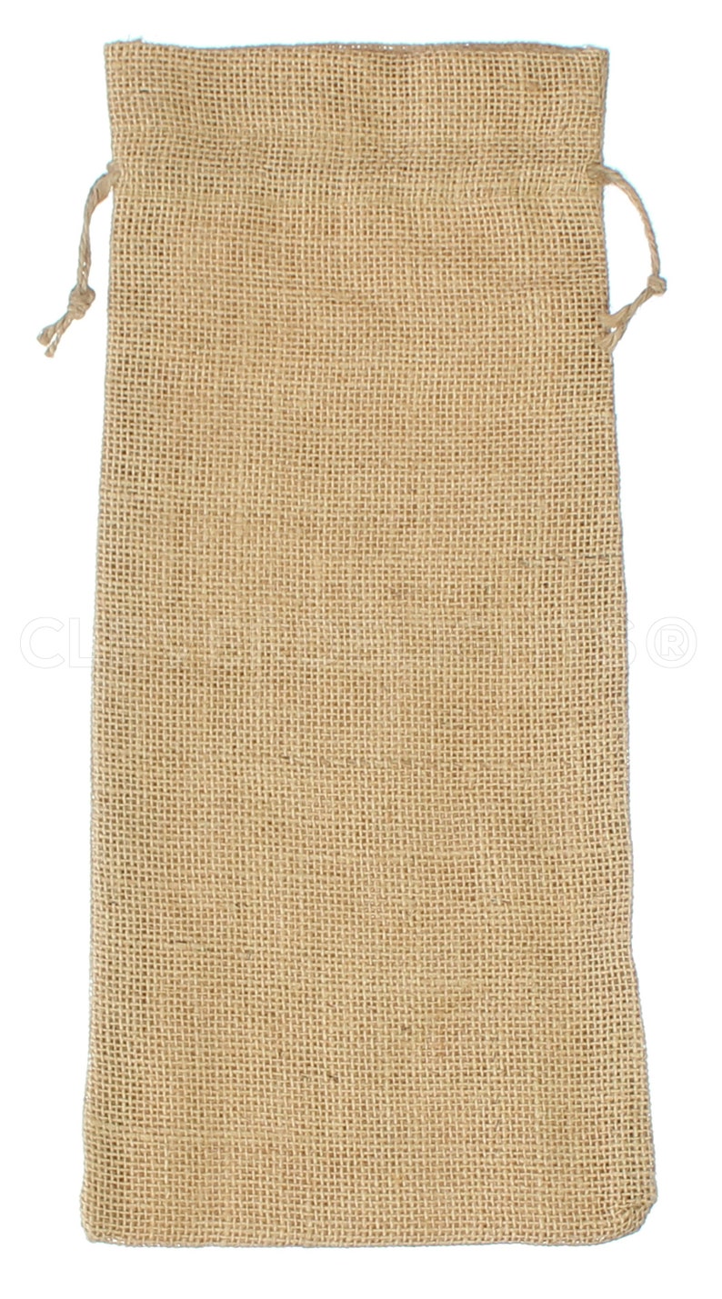 May include: A natural brown burlap drawstring bag with a woven texture. The bag is empty and ready to be filled.