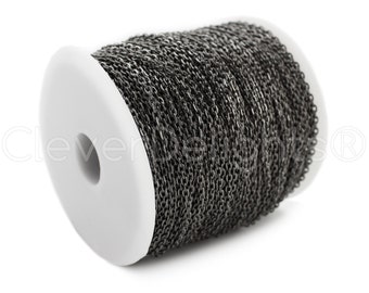 330 Ft - 2x3mm Gunmetal Cable Chain Spool - For Necklaces Jewelry - 2mm x 3mm Oval Links