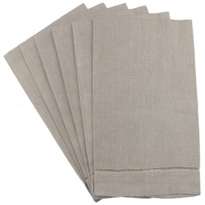 6 Pk - Stone Hemstitch Fingertip Towels - 55/45 Linen/Cotton Blend - 14&quot; x 22&quot; - Hemstitched Cloth Tea Towels - Embroidery Monogram