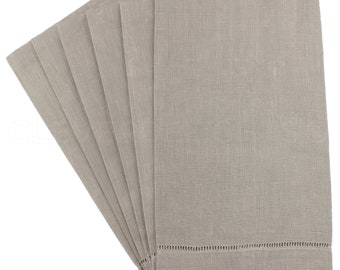 6 Pk - Stone Hemstitch Fingertip Towels - 55/45 Linen/Cotton Blend - 14" x 22" - Hemstitched Cloth Tea Towels - Embroidery Monogram