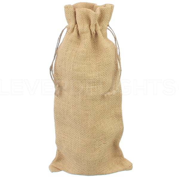 25 Pk - Burlap Wine Bags - 14" x 5" - Natural Jute Burlap Sacks - Wine Tastings Gifts Wedding Receptions Holiday Rustic Décor Bag