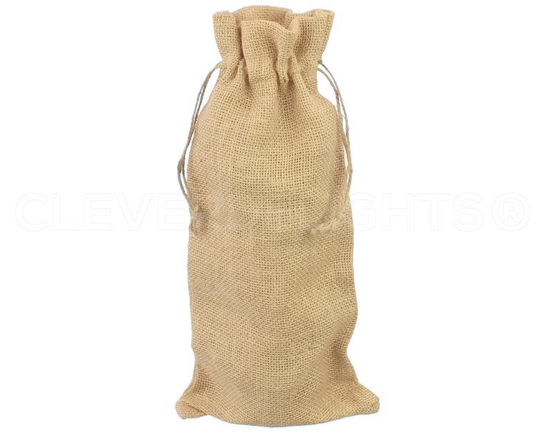 May include: A brown burlap drawstring bag for holding a bottle of wine or other gifts.