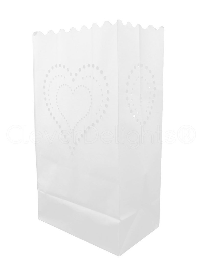 10 White Luminary Bags Heart of Hearts Design Wedding Etsy