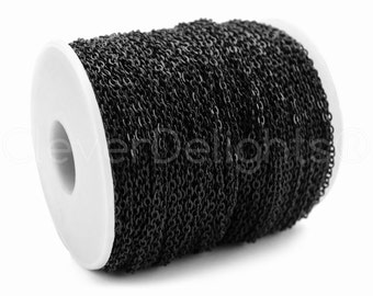 330 Ft - 2x3mm Dark Black Cable Chain Spool - For Necklaces, Jewelry - 2mm x 3mm Oval Links