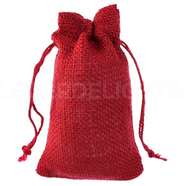 25 Pack - 4" x 6" Red Burlap Bags - Natural Burlap Bags with Jute Drawstring for Christmas and Holiday Gifts - Rustic Favor Pouch - 4x6