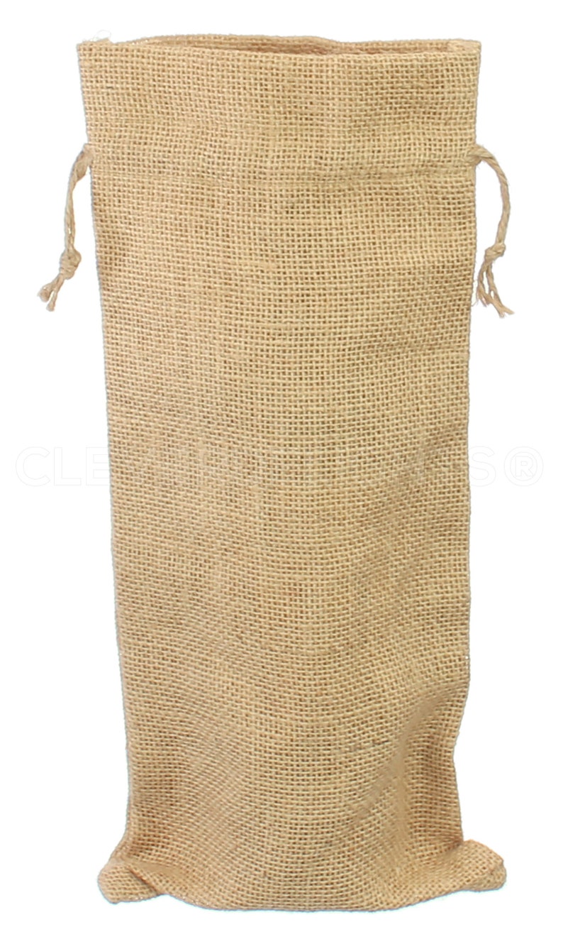 May include: A natural brown burlap drawstring bag with a woven texture. The bag is empty and ready to be filled with gifts or other items.
