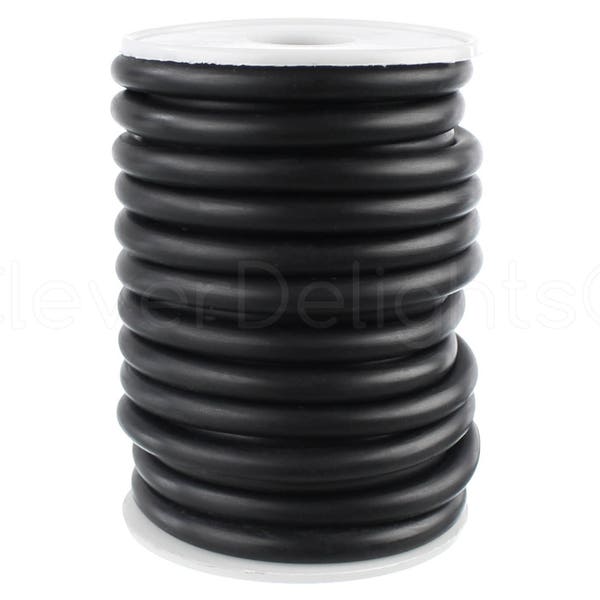 5 Ft - Solid Rubber Cord - 1/4" (6.35mm / .25 Inch) Round - Black - Premium Solid Rubber Cording - For DIY, Beading, Jewelry, Crafts