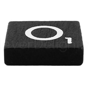 May include: Black wooden block with the letter "O" in white paint.