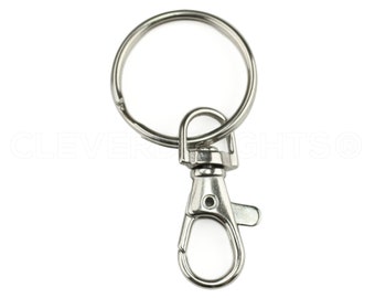 100 Sets - 1.5" Swivel Lanyard Snap Hooks + 1 3/16" Key Rings - For ID Card Keychain - Silver Metal Rotating Lobster Clasp Connector