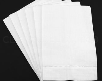 6 Pk - White Hemstitch Fingertip Towels - 55/45 Linen/Cotton Blend - 14" x 22" - Ladder Hemstitched Cloth Tea Towels - Embroidery Monogram