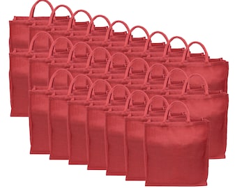 25 Pk - Red Burlap Shopping Bag - 16" x 17" x 8" - Premium Jute Burlap - Christmas Holiday Gift Tote Sack - Soft Webbed Cotton Handles