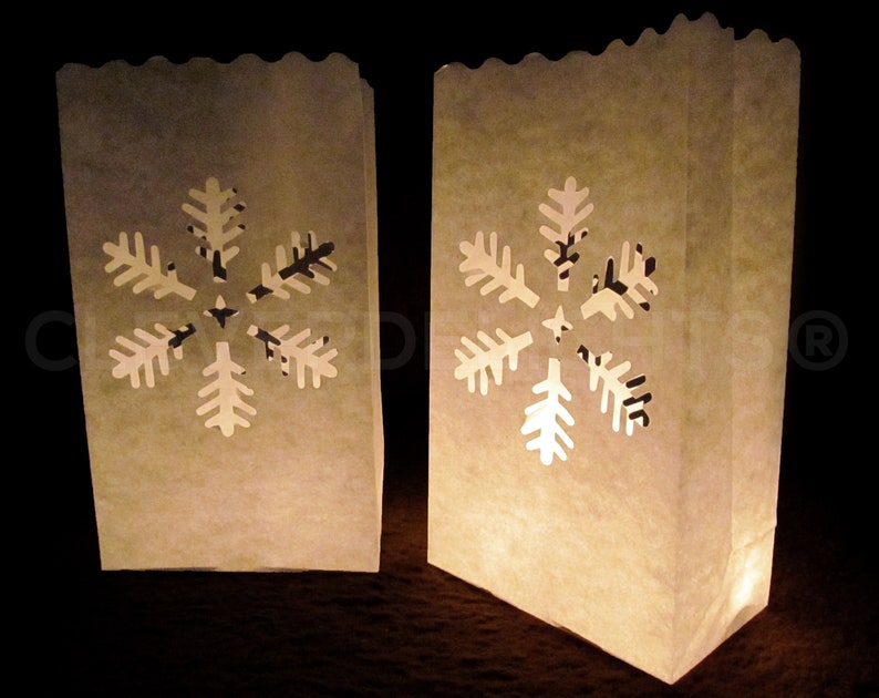 100 White Luminary Bags Snowflake Design Christmas Etsy
