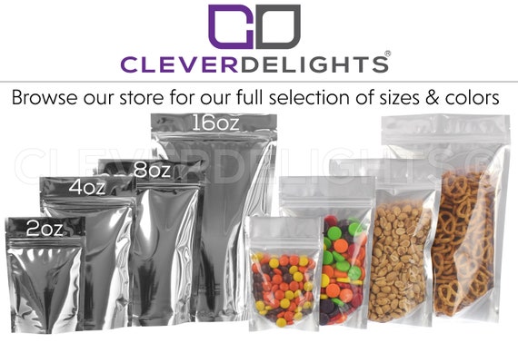 100 Pack - CleverDelights Silver/Clear Stand-up Pouches - 4 inch x 6 inch x 2 inch - 2oz