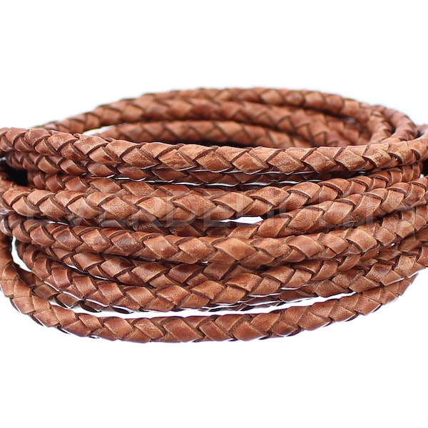 10 Feet - 1/8" Brown Braided Leather Bolo Cord - Premium Leather - 4mm Bolo Braided Round Cord