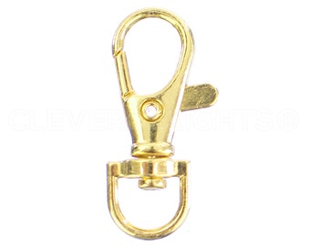 100 Pk - 1.5" Swivel Lobster Clasps - Gold Color - Rotating Connector For Keys Lanyards ID Badges - 1 1/2 Inch by 5/8 Inch