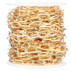 25 Ft - 1/2" x 1/4" Cable Chain - Champagne Gold Color - Craft Jewelry Necklaces Chain - Large 1/2 Inch Flat Oval Links - Bulk Spool Roll