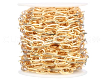 25 Ft - 1/2" x 1/4" Cable Chain - Champagne Gold Color - Craft Jewelry Necklaces Chain - Large 1/2 Inch Flat Oval Links - Bulk Spool Roll