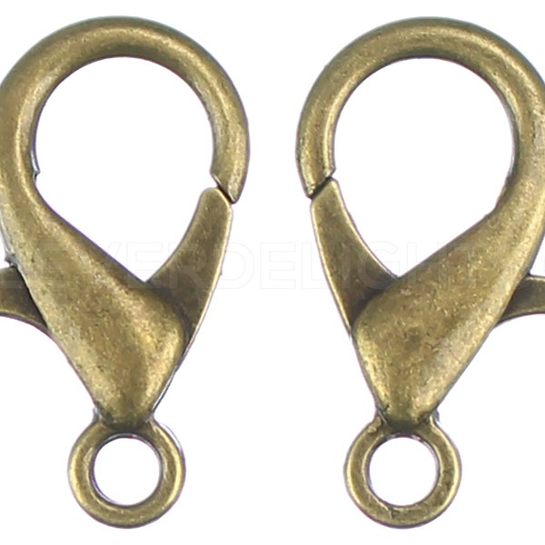 50 Pcs - 21x12mm Lobster Clasps - Antique Bronze Color - Jewelry Findings - Lobster Claw Clasp Connector - Wholesale Lot - 5/8 Inch