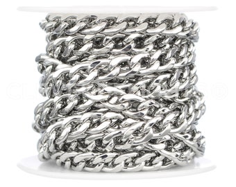 10 Ft - 6x8mm Curb Chain - Platinum Color - Craft Jewelry Necklaces Chain - Large Curb Chain Links - Bulk Spool Roll