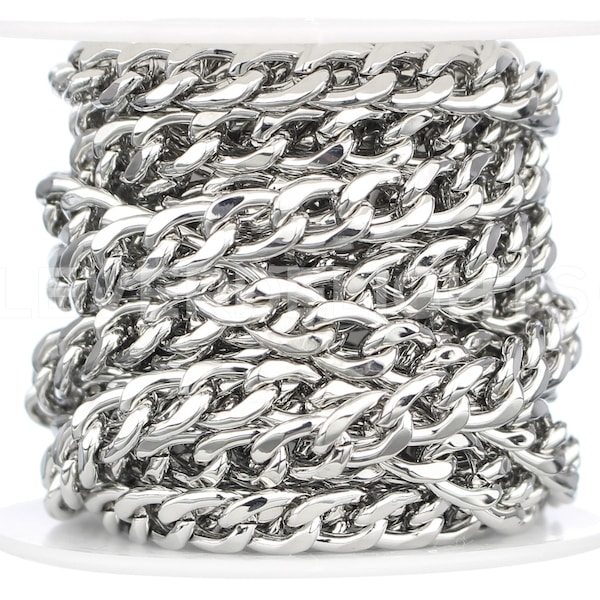 10 Ft - 6x8mm Curb Chain - Platinum Color - Craft Jewelry Necklaces Chain - Large Curb Chain Links - Bulk Spool Roll