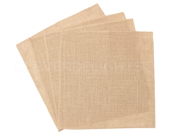 4 Pk - 12" Burlap Squares - Natural Jute Burlap Fabric - Finished Edges - Home Décor, Wedding Receptions, Gifts, Crafts - 12 x 12 Inch