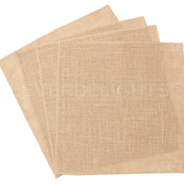 4 Pk - 12" Burlap Squares - Natural Jute Burlap Fabric - Finished Edges - Home Décor, Wedding Receptions, Gifts, Crafts - 12 x 12 Inch