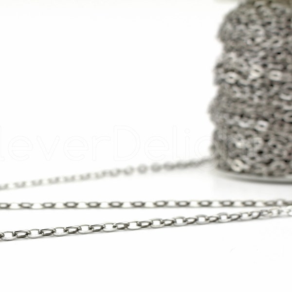 30 Ft - 4x6mm Platinum Silver Cable Chain Spool - For Necklaces Jewelry - 4mm x 6mm Oval Links - Bulk Flat Oval Chain Roll