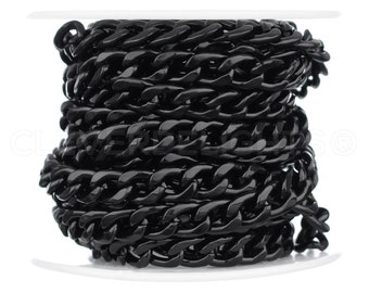 10 Ft - 6x8mm Curb Chain - Dark Black Color - Craft Jewelry Necklaces Chain - Large Curb Chain Links - Bulk Spool Roll