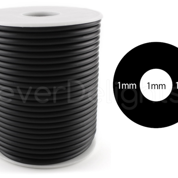 30 Ft - Black Rubber Cord - 3mm (3/32") - Hollow Rubber Tubing - 3/32" OD x 1/32" ID - For Beading, Jewelry, Repairs - Premium Rubber Tube