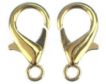 50 Pcs - 21x12mm Lobster Clasps - Gold Color - Jewelry Findings - Lobster Claw Clasp Connector - Wholesale Lot - 5/8 Inch