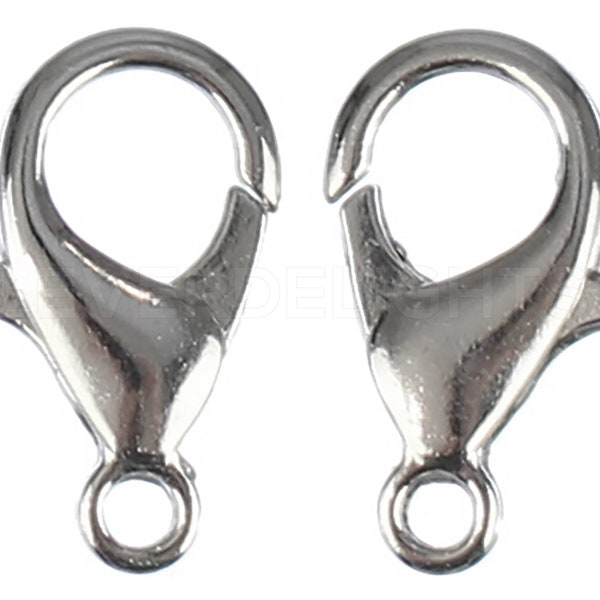 100 Pk - 14x8mm Lobster Clasps - Platinum Color - Jewelry Findings - Lobster Claw Clasp Connector - Wholesale Lot - 9/16 Inch