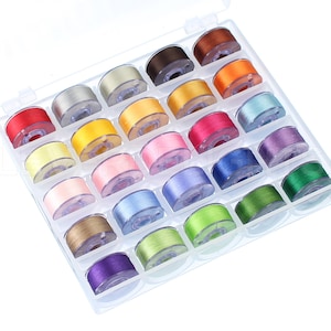 25 Color Set - Size A / Class 15 Prewound Bobbins - Polyester Embroidery Bobbin Thread - Home Sewing and Embroidery Machines