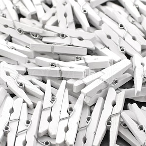 100 Pk - 1 1/8" Mini Clothespins - White Color - Wooden Clips - Craft Clothes Pins - For Scrapbooking Decor Fridge Magnets - About 1 Inch