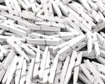 50 Pk - 1 1/8" Mini Clothespins - White Color - Wooden Clips - Craft Clothes Pins - For Scrapbooking Decor Fridge Magnets - About 1 Inch