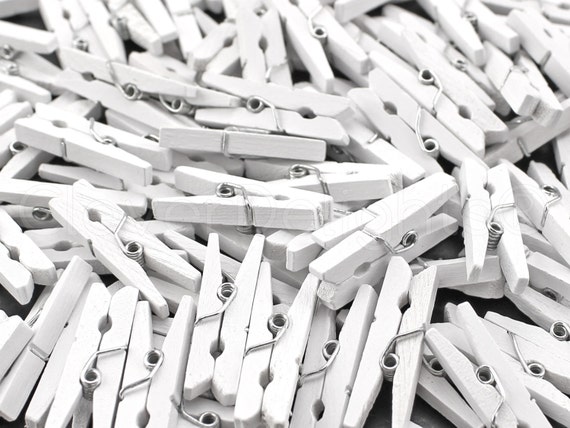 50 Pk 1 1/8 Mini Clothespins White Color Wooden Clips Craft