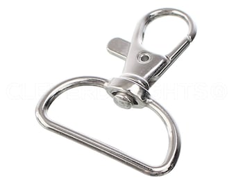 50 Pk - 1&quot; D-Ring Swivel Lobster Clasps - Silver Color - For 1 Inch Wide Lanyards - Rotating Clasp - 1 5/8&quot; by 1 1/4&quot; Inch