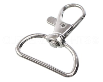 50 Pk - 1" D-Ring Swivel Lobster Clasps - Silver Color - For 1 Inch Wide Lanyards - Rotating Clasp - 1 5/8" by 1 1/4" Inch