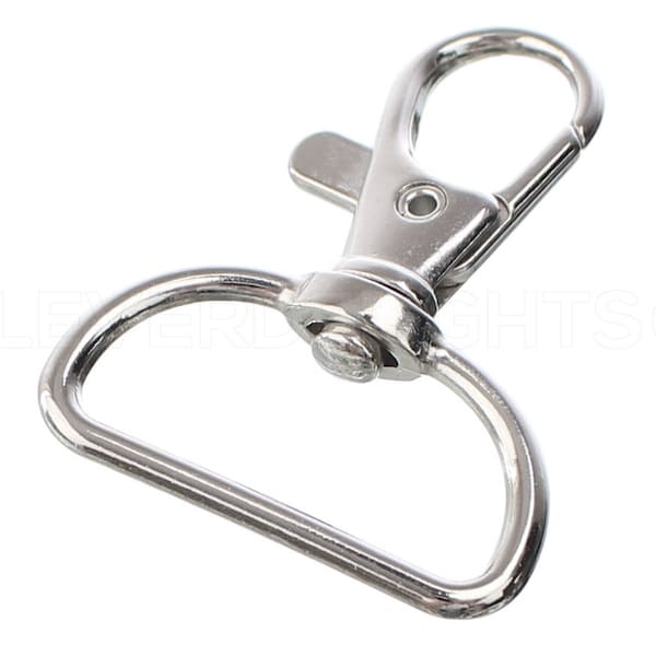 50 Pk - 1" D-Ring Swivel Lobster Clasps - Silver Color - For 1 Inch Wide Lanyards - Rotating Clasp - 1 5/8" by 1 1/4" Inch
