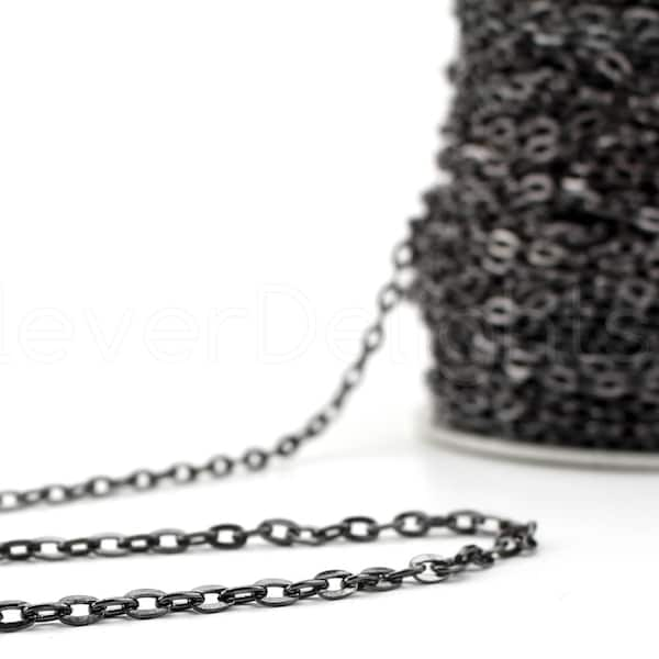 30 Ft - 4x6mm Gunmetal Silver Cable Chain Spool - For Necklaces Jewelry - 4mm x 6mm Oval Links - Bulk Flat Oval Chain Roll