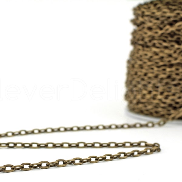 30 Ft - 4x6mm Antique Bronze Cable Chain Spool - For Necklaces Jewelry - 4mm x 6mm Oval Links - Bulk Flat Oval Chain Roll