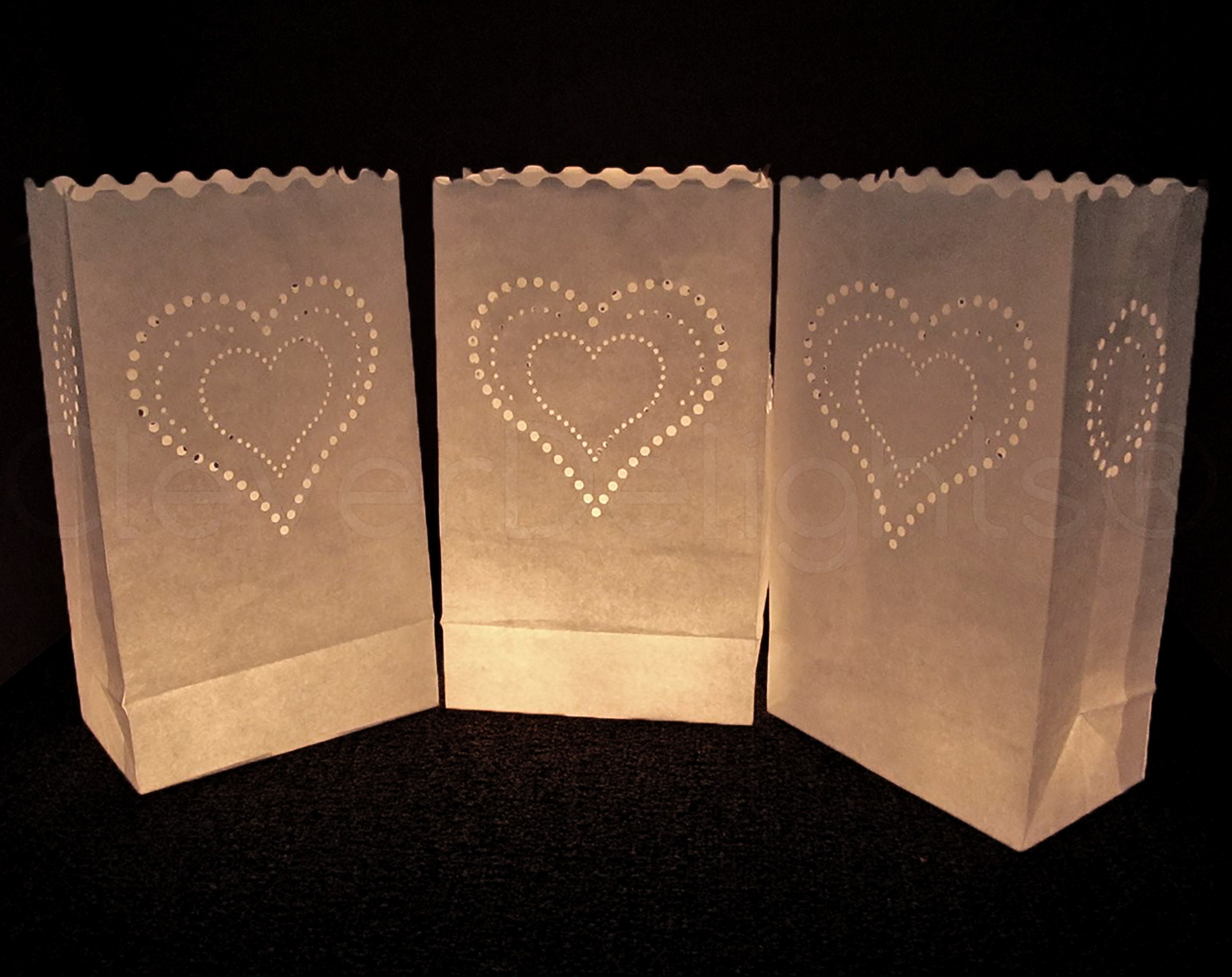100 White Luminary Bags Heart of Hearts Design Wedding Etsy
