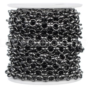 25 Ft - 1/4" Rolo Chain - Gunmetal Color - Craft Jewelry Necklaces Chain - 1/4 Inch Round Flat Links - Bulk Spool Roll