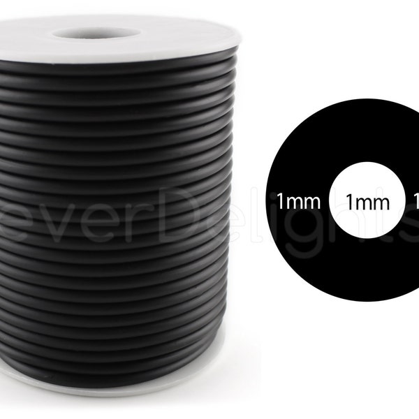 10 Ft - Black Rubber Cord - 3mm (3/32") - Hollow Rubber Tubing - 3/32" OD x 1/32" ID - For Beading, Jewelry, Repairs - Premium Rubber Tube