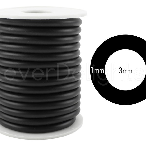 10 Ft - Black Rubber Cord - 5mm (3/16") - Hollow Rubber Tubing - 3/16" OD x 1/8" ID - For Beading, Jewelry, Repairs - Premium Rubber Tube