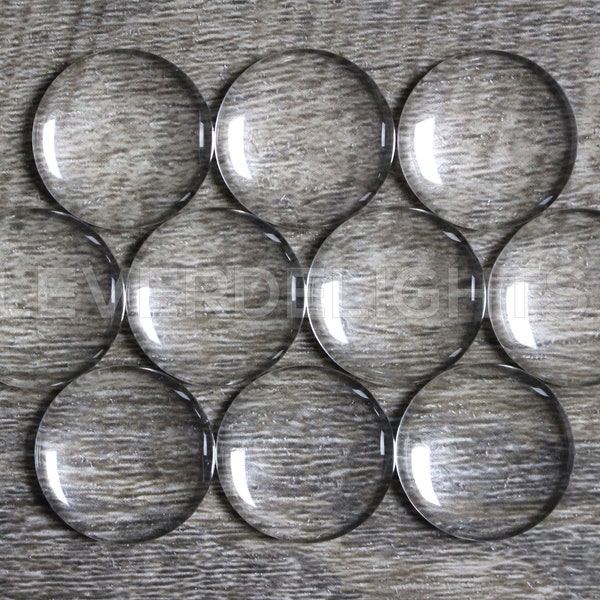 25 Pack - 20mm (3/4") Round Glass Cabochons - Clear Transparent Round Solid Glass Magnifying Cabs - 3/4 Inch