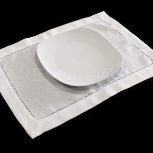 6 Pk - Hemstitch Placemats - 14" x 20" - White Color - Ladder Hemstitched Place Mats - 100% Soft Polyester - Easy Care & Washable